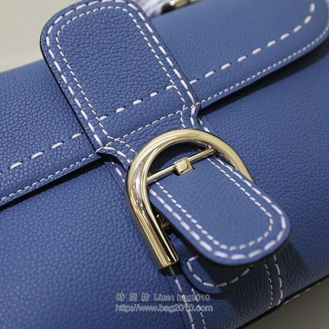 DELVAUX女包 春夏新色 外縫蜜蠟線 德爾沃女手提包 手腕包 DS0028孔雀藍 Delvaux單肩斜挎包  fcs1405
